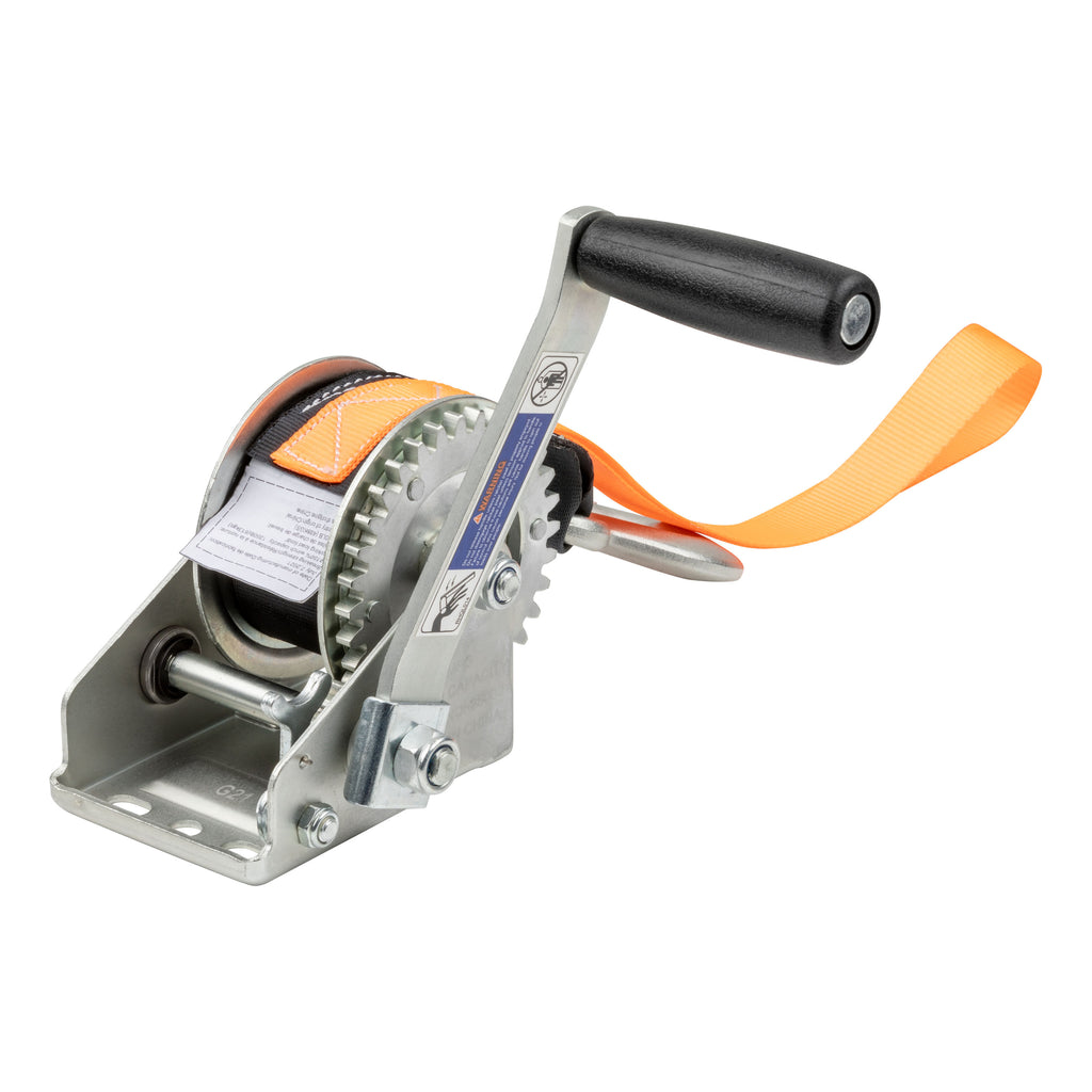 Hand Crank Winch With 15' Strap & Bow Loop (900 Lbs 6.5" Handle)