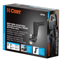 Deep-Drop Adjustable Trailer Hitch Ball Mount With Dual Ball 2" Shank 15K
