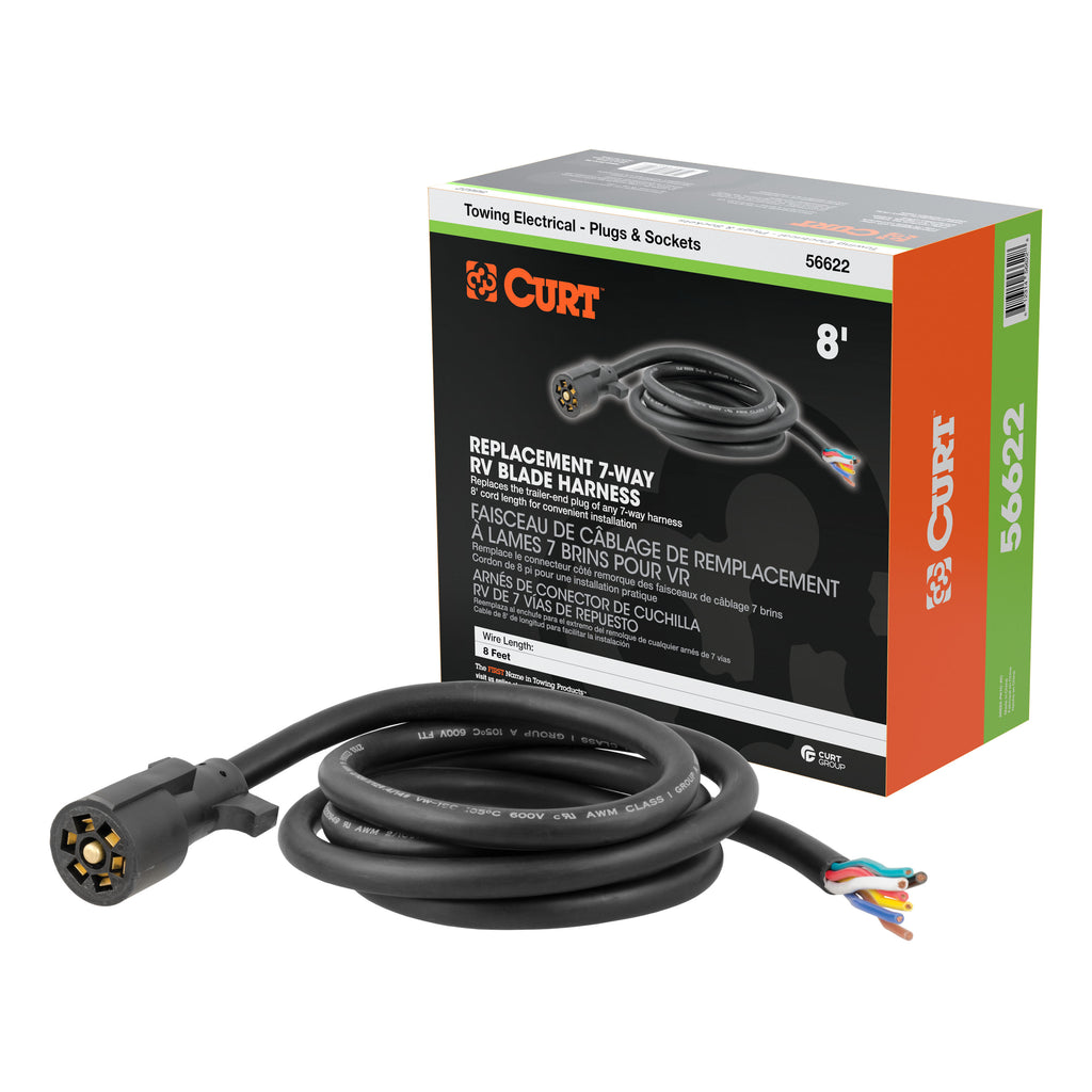 Replacement 7-Way RV Blade With 8' Wires (Trailer Side Packaged)