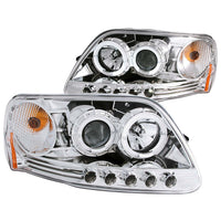 ANZO USA-111032 | Projector Headlight Set w/Halo; Clear Lens; Chrome Housing;Pair w/1 pc. LED;