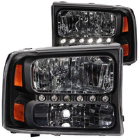 ANZO USA-111106 | Crystal Headlight Set; Clear Lens; Black Housing; w/1 pc. LED Strip;Pair Not For Use w/Sealed Beam Headlights;