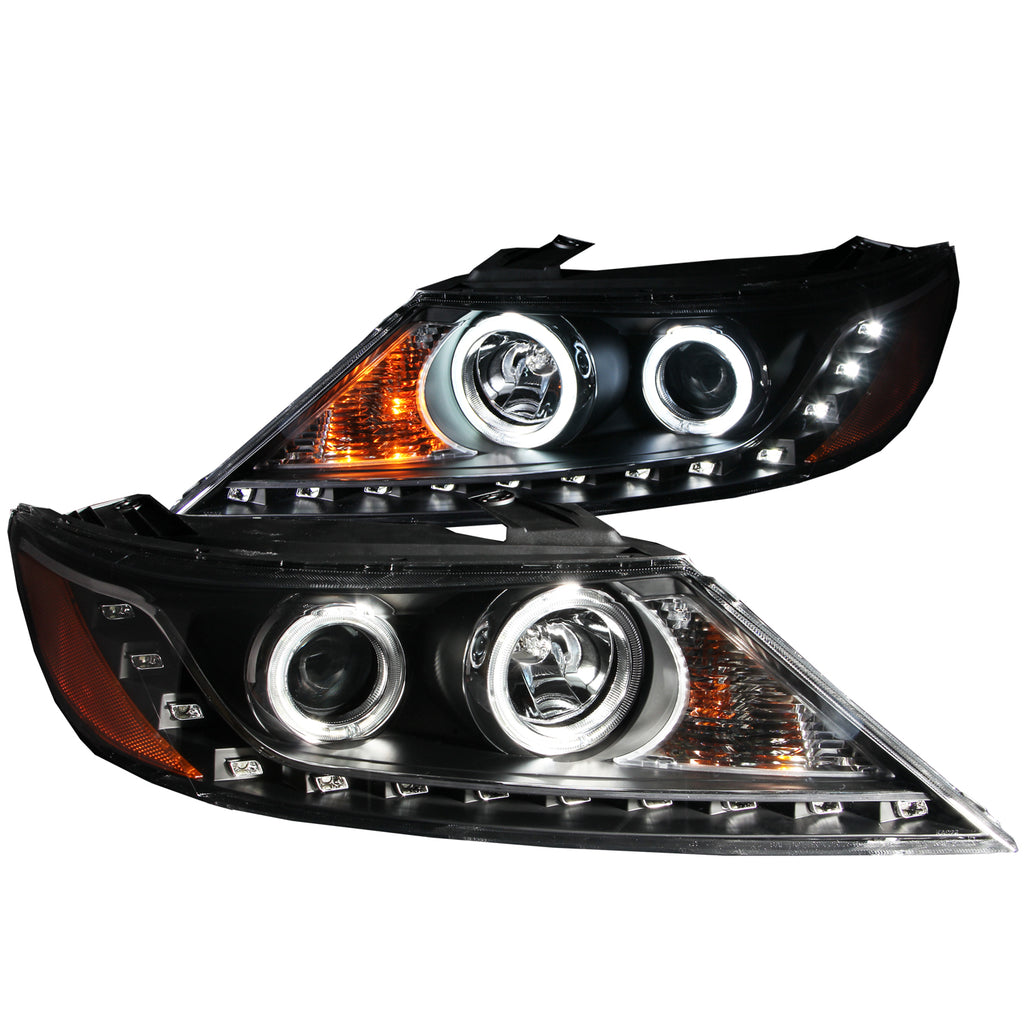 ANZO USA-111248 | Projector Headlight Set w/Halo; Clear Lens; Black Housing;Pair CCFL;