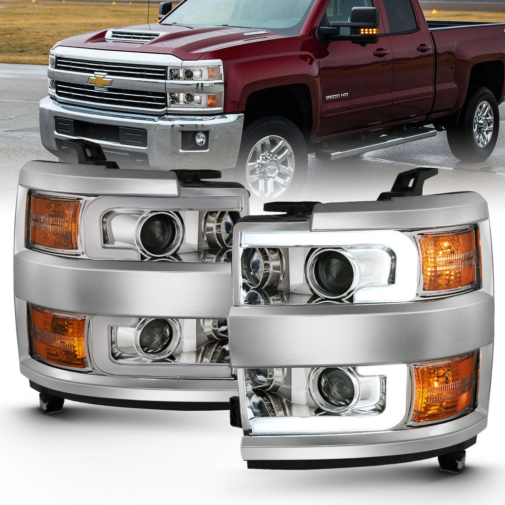 ANZO USA-111360 | Projector Headlights w/ Plank Style Design Chrome w/ Amber