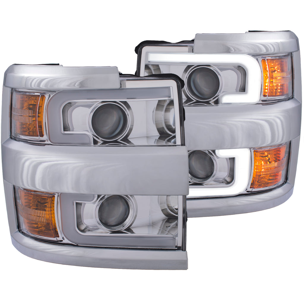ANZO USA-111366 | Projector Headlight Set; Clear Lens; Plank Style Switchback; Chrome Housing; w/Amber Black Trim;Pair