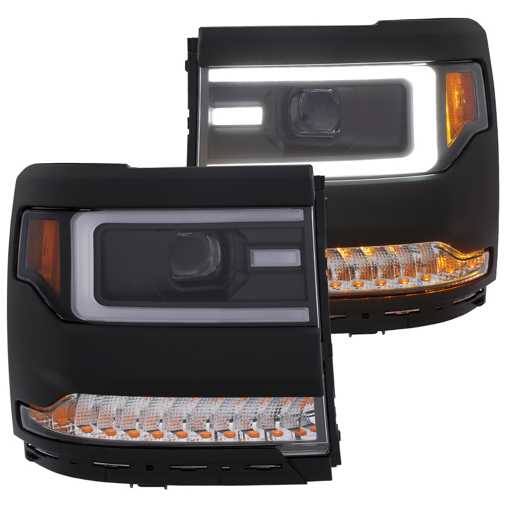 ANZO USA-111373 | Projector Headlight Set; Clear Lens; Black Housing;Pair w/Plank Style Design w/Amber; w/o HID kits;