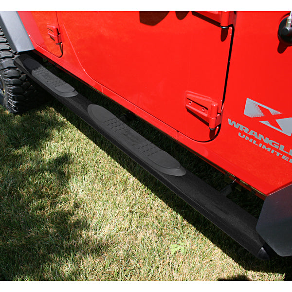 Oval Tube Side Steps 4 1/4 Inch Black; 07-16 Jeep Wrangler JKU