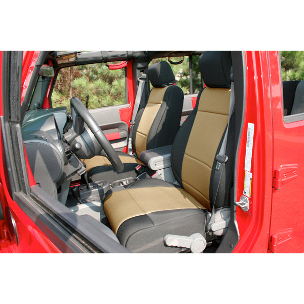 Neoprene Front Seat Covers Black/Tan; 11-16 Jeep Wrangler JK
