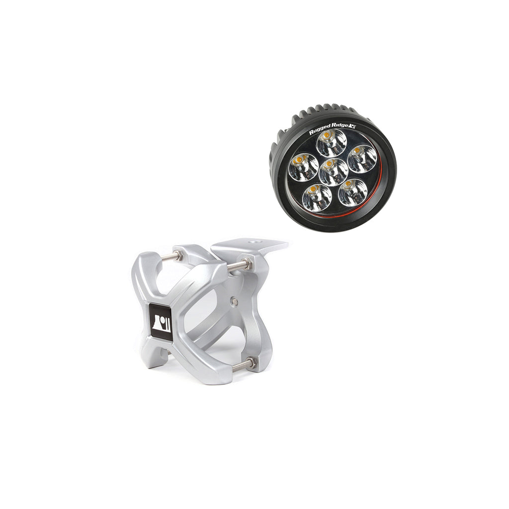 Rugged Ridge 15210.13 | X-Clamp and Round LED Light Kit, Large, Silver, 1 Piece