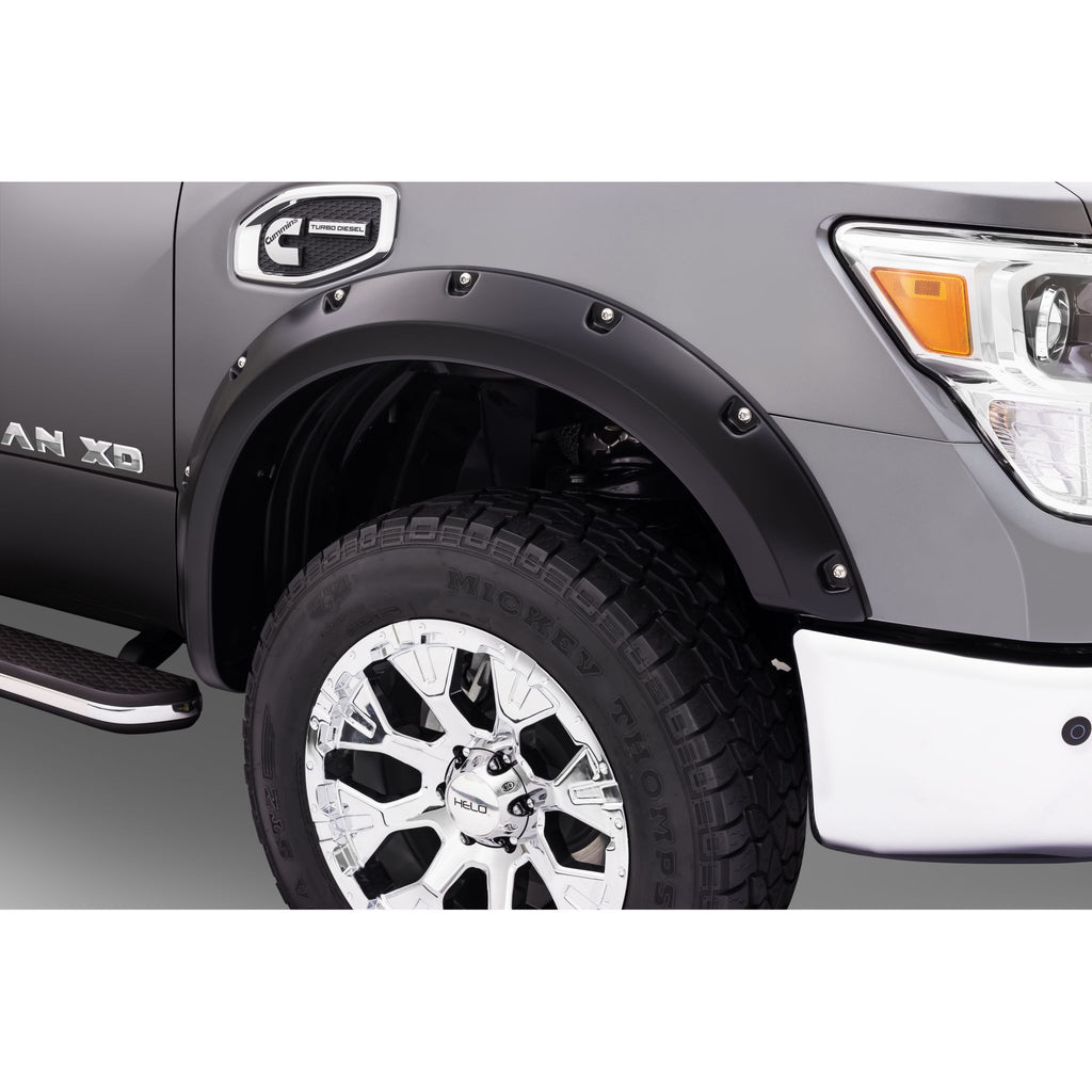 Bushwacker 70017-02 Black Pocket/Rivet Style Smooth Finish Front Fender Flares for 2016-2022 Nissan Titan XD