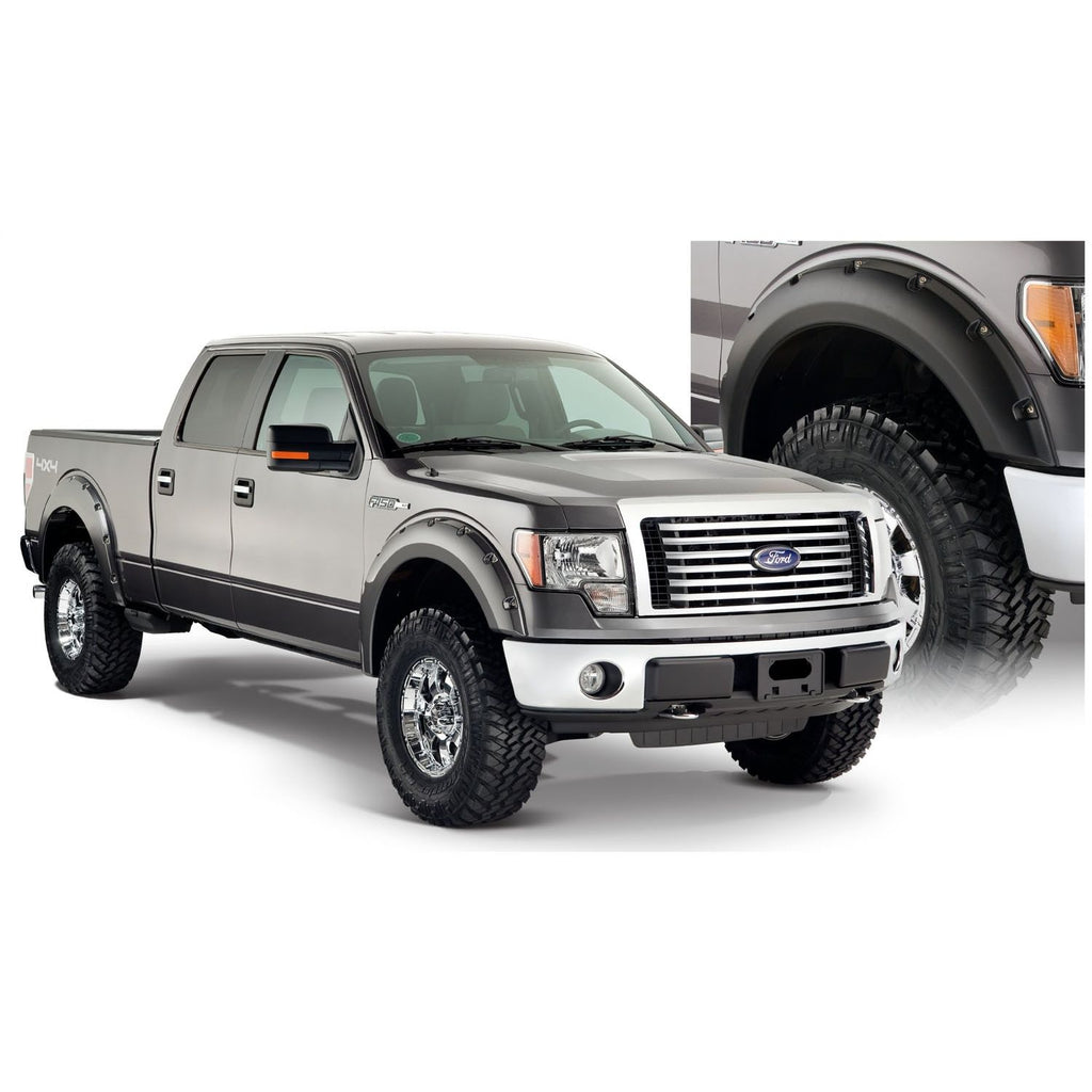 Bushwacker 20929-02 Black Pocket/Rivet Style Smooth Finish 4-Piece Fender Flare Set for 2009-2014 Ford F-150 (Excludes Raptor)