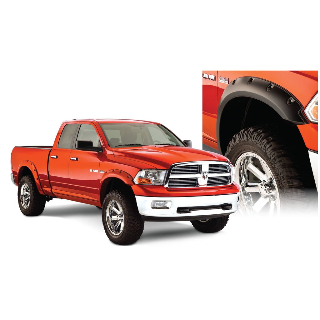 Bushwacker 50915-02 Black Pocket/Rivet Style Smooth Finish 4-Piece Fender Flare Set for 2009-2018 Dodge Ram 1500 (Excludes R/T/Rebel); 2019-2022 Ram 1500 Classic (Excludes Rebel Models)