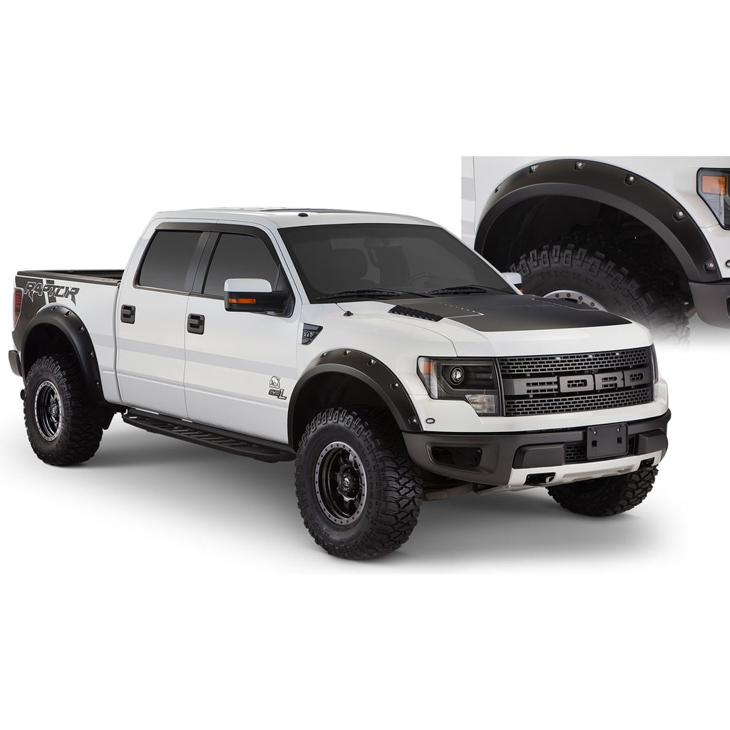 Bushwacker 20938-02 Black Pocket/Rivet Style Smooth Finish 4-Piece Fender Flare Set for 2010-2014 Ford Raptor