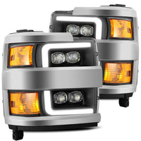 15-19 Chevrolet Silverado 2500HD/3500HD LED Projector Headlights Plank Style Design Chrome Accent  Black w/ Activation Light and DRL