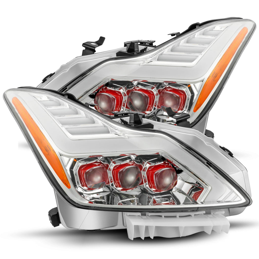 08-13 Infiniti G37/14-15 Q60 Coupe Red LED Projector Headlights Plank Style Design Chrome w/ Red LED Accent W/ Activation Light and DRL