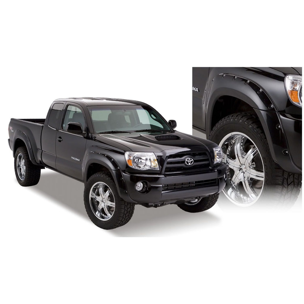 Bushwacker 31920-02 Black Pocket/Rivet Style Smooth Finish 4-Piece Fender Flare Set for 2005-2011 Toyota Tacoma w/73.5 In. Bed