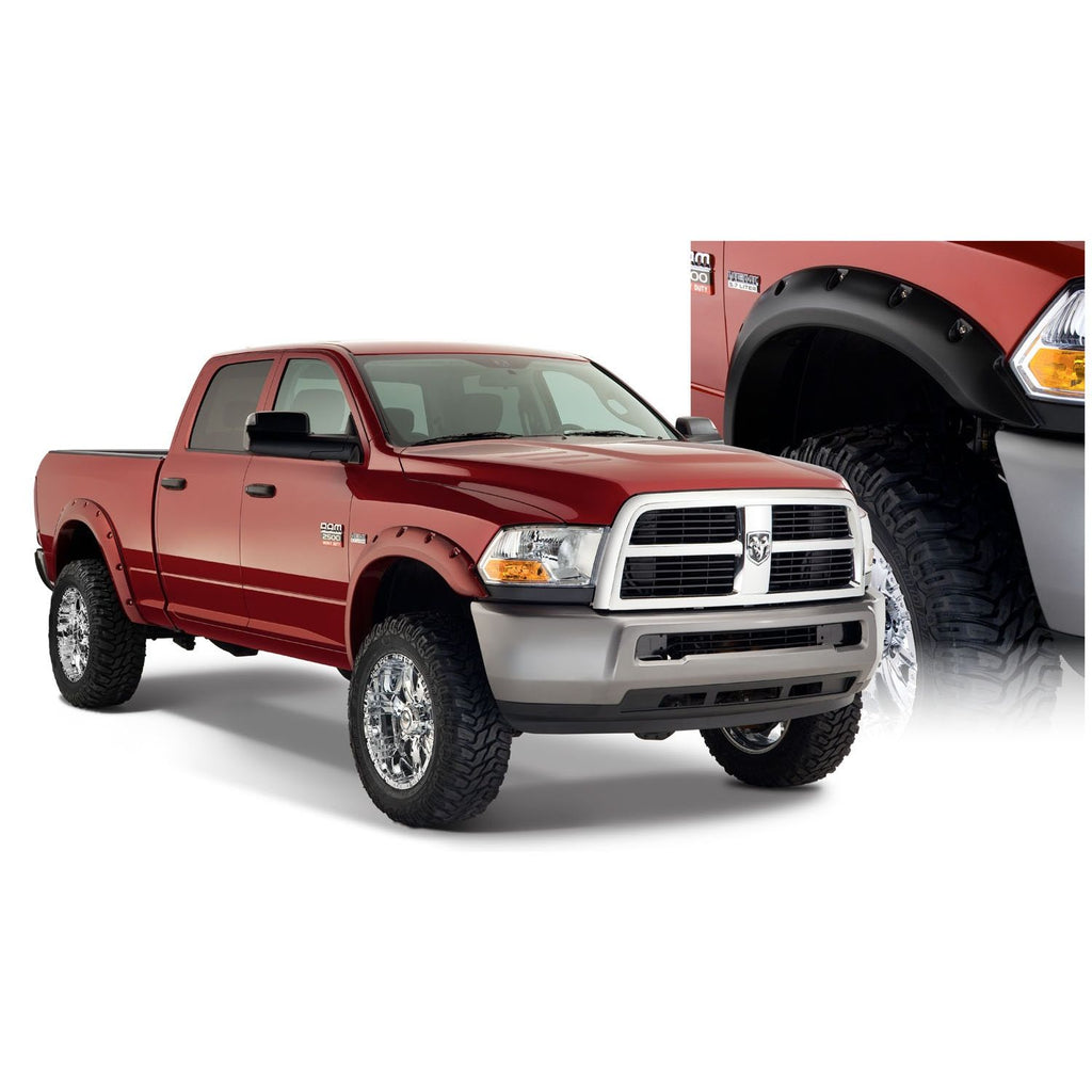 Bushwacker 50919-02 Black Pocket/Rivet Style Smooth Finish 4-Piece Fender Flare Set for 2010-2018 Dodge Ram 2500 3500