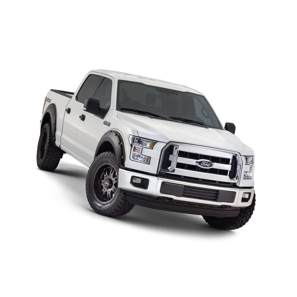 Bushwacker 20935-02 Black Pocket/Rivet Style Smooth Finish 4-Piece Fender Flare Set for 2015-2017 Ford F-150 (Excludes Models w/Tech Package)