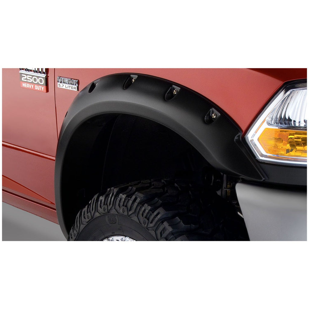 Bushwacker 50047-02 Black Pocket/Rivet Style Smooth Finish Front Fender Flares for 2010-2018 Dodge Ram 2500 3500 (Excludes R/T)