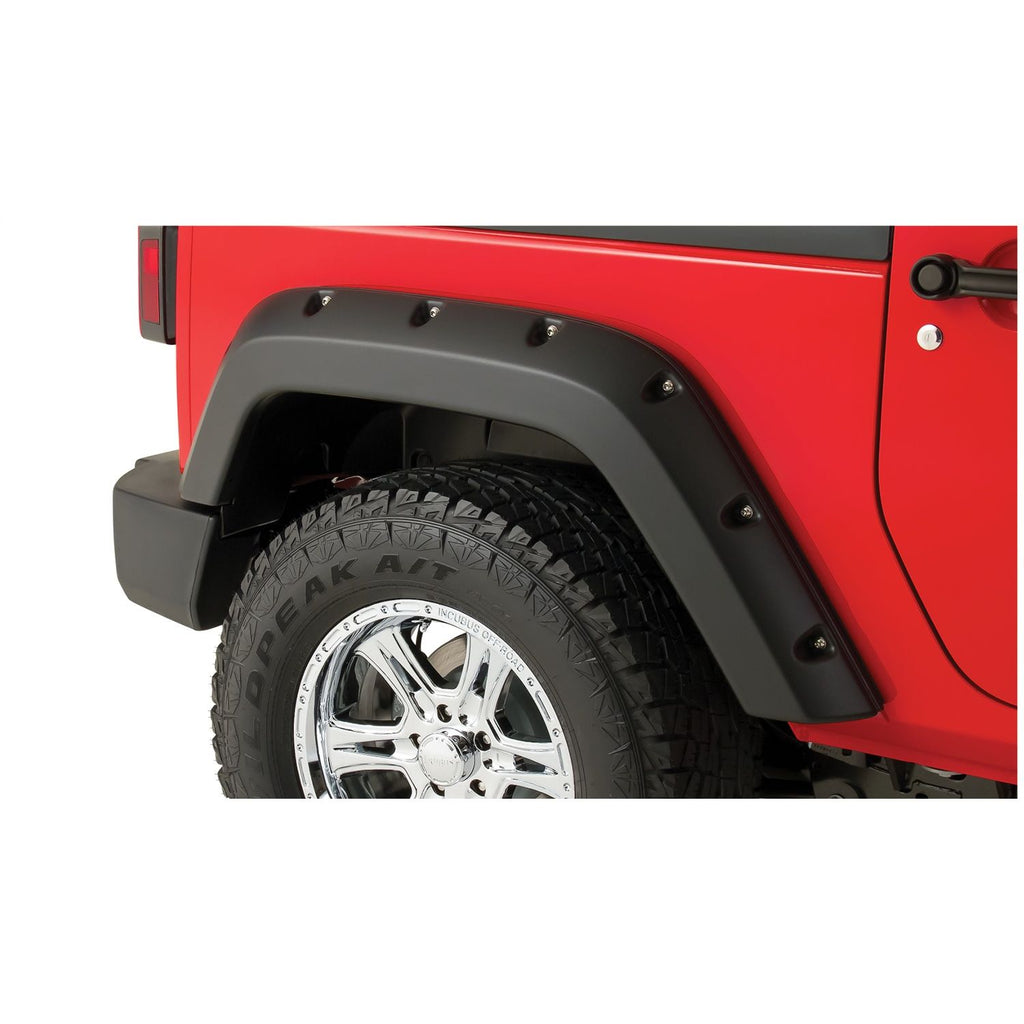 Bushwacker 20106-02 Black Pocket/Rivet Style Smooth Finish Rear Fender Flares for 2017-2022 Ford F-250/F-350 Super Duty