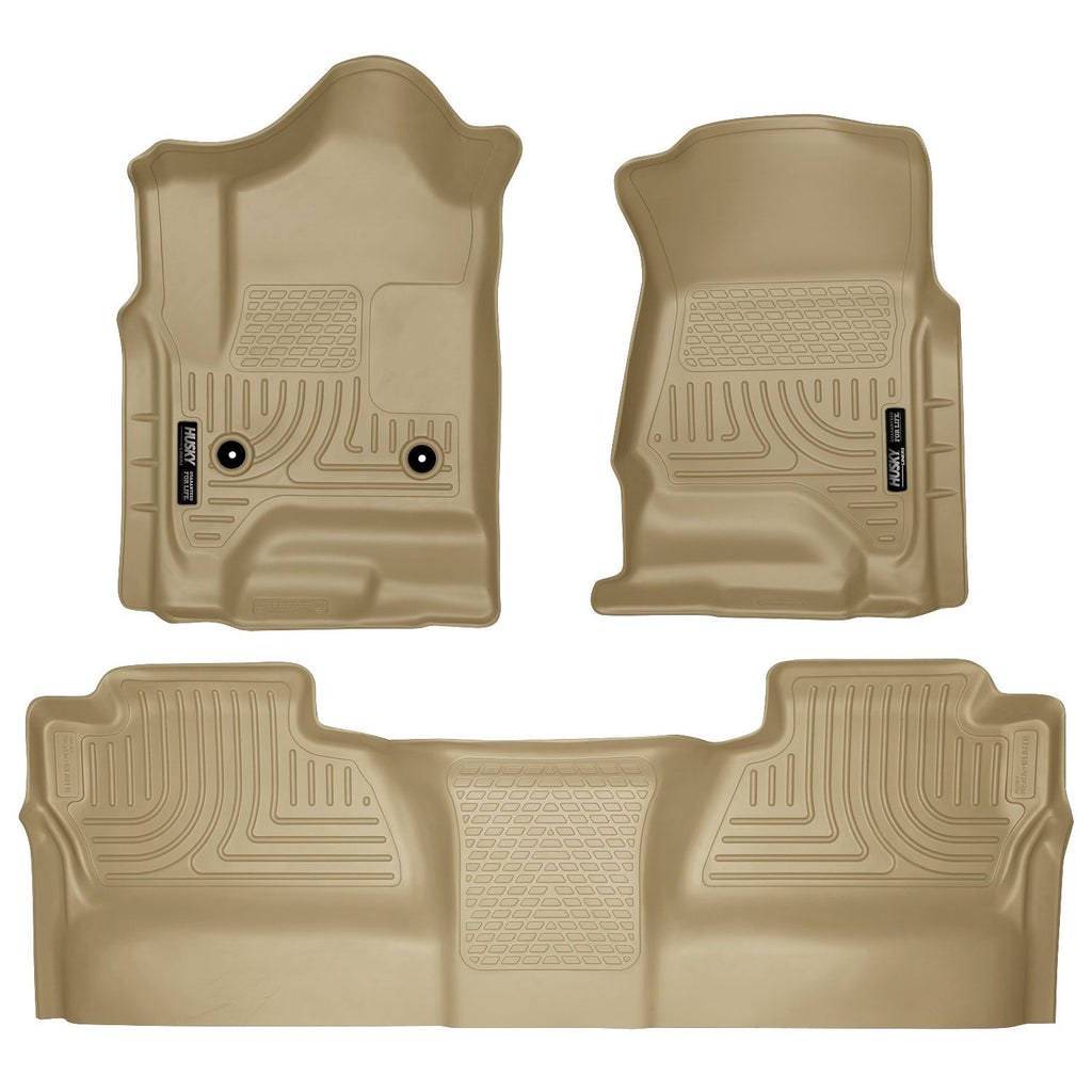 Husky Liners 98233 | Husky Liners Front & 2nd Seat Floor Liners (Footwell Coverage), Fits 14-17 SILVERADO/SIERRA CREW CAB FRONT/2ND SEAT FLOOR LINERS, 2ND ROW ONLY COVERS FOOTWELL TAN